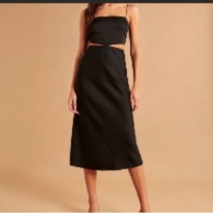 NWT Abercrombie & Fitch Side Cutout Slip Midi Dress in black